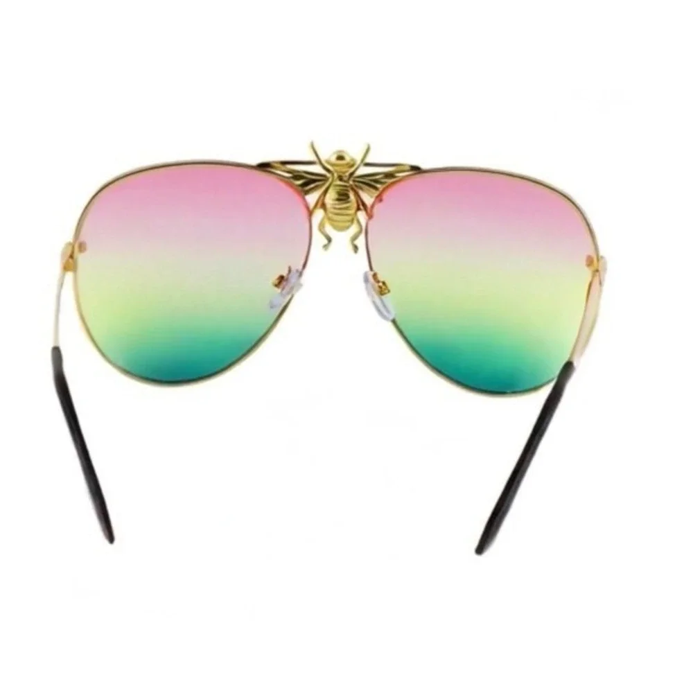 Men Sunglasses Rainbow Lens Gold Frame Fashion Statement Sun Glasses Hip Hop New